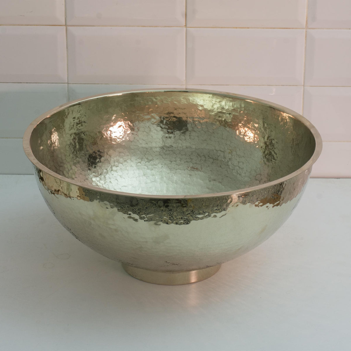 German Silver Bowl Vessel Sink, Hammered Bathroom Vanity Sink