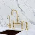 Unlacquered Brass Bridge Kitchen Faucet, Lever Handles, Sprayer & Cold Water Tap