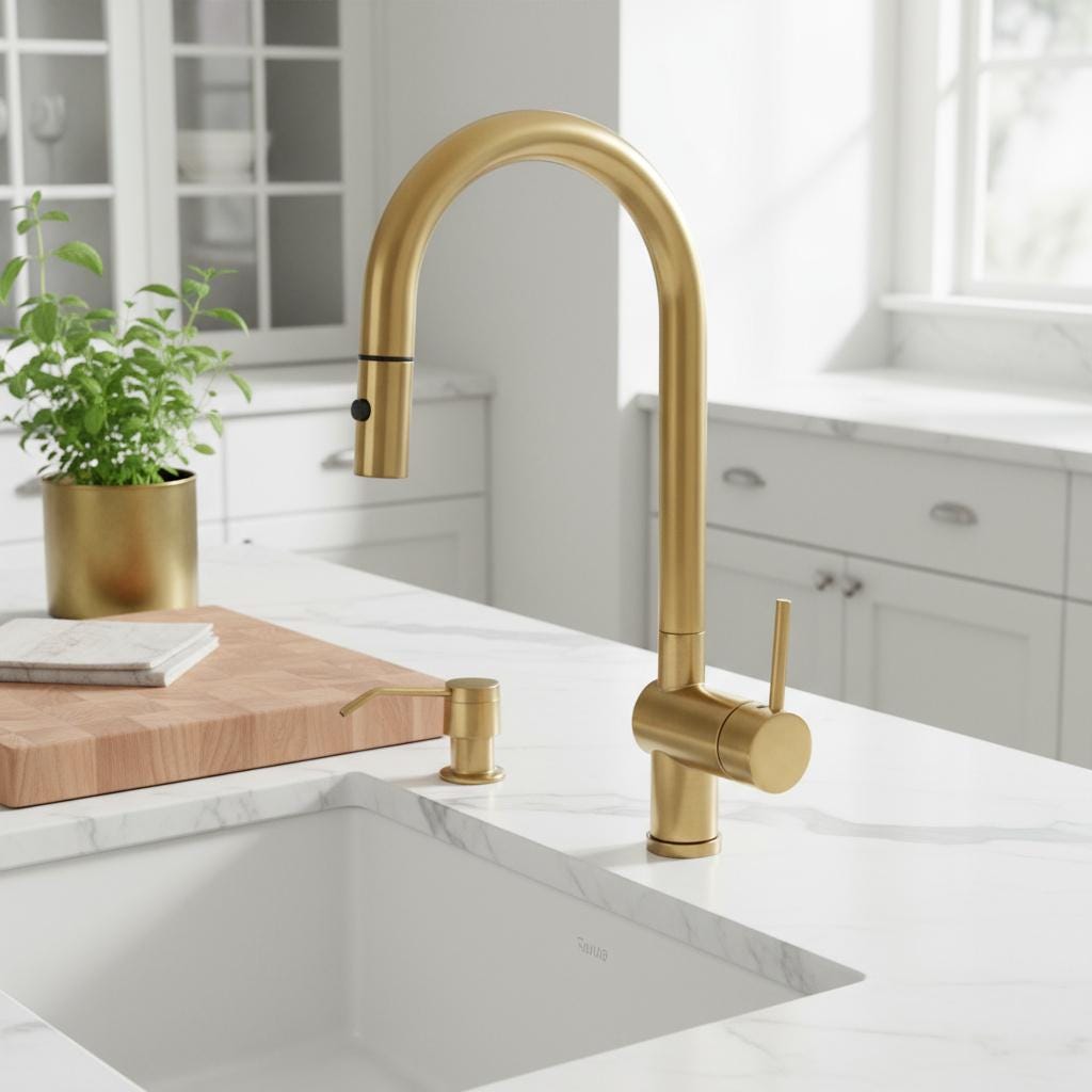 Unlacquered Brass Single Handle Pull Down Kitchen Faucet, Kitchen Sink Faucet, Pull Down Faucet, Pull Out Faucet