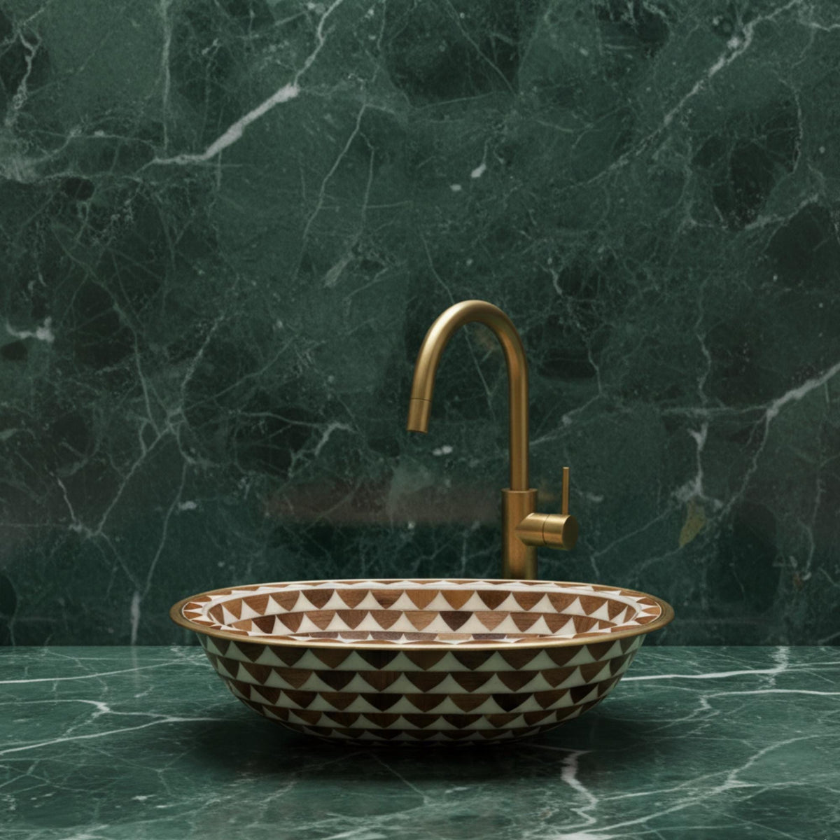 Handmade Brass Vessel Sink: Argan Wood Inlay, Boho Bathroom Decor