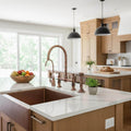 Antique Copper Bridge Kitchen Faucet with Sprayer, Cold Water Faucet and Lever Handles
