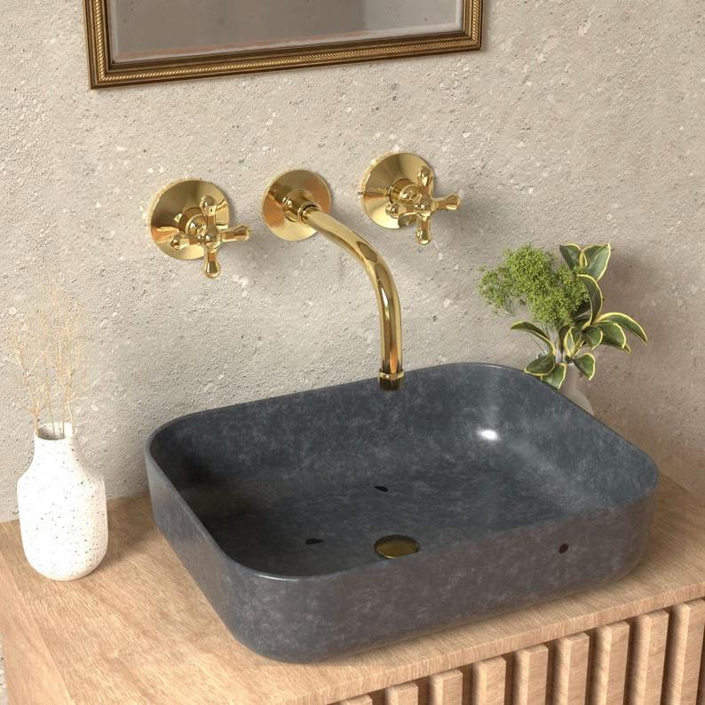Unlacquered Brass Wall Mount Faucet, Vintage Double Handle Bathroom Sink Tap, Solid Brass Tub Filler Faucet