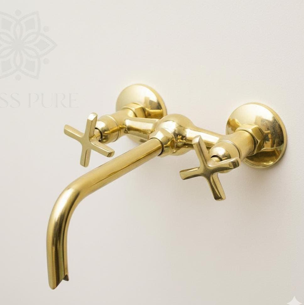 Unlacquered Brass Wall Faucet - Exposed Wall Bathroom Faucet, Kitchen Wall Faucet