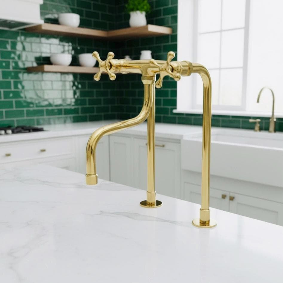Unlacquered Solid Brass Bridge Kitchen Faucet, Vintage Ball Center Tap, Classic Brass Bridge Sink Mixer, Handmade Vintag