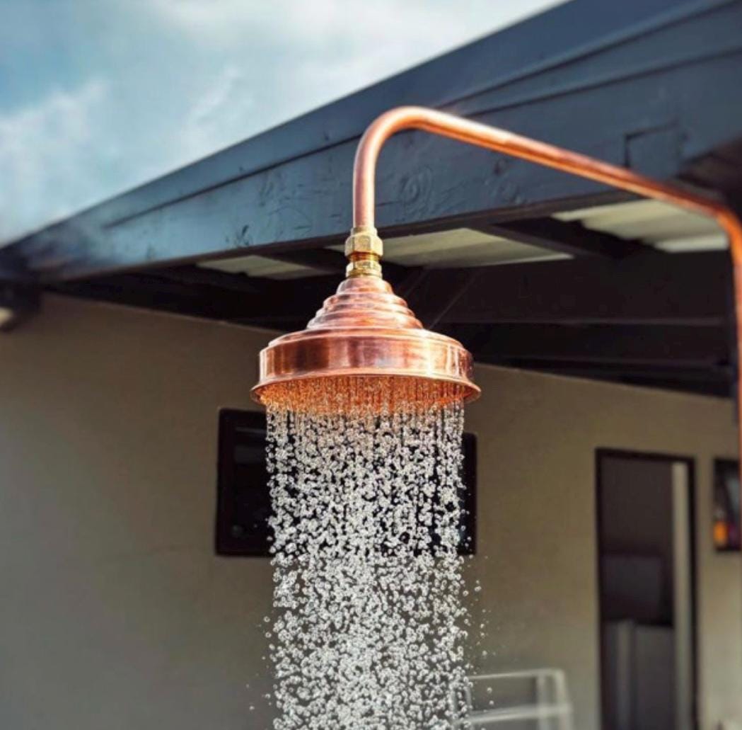 Unlacquered solid copper shower head, shower head, copper shower head, outdoor shower head, outdoor copper shower head, 