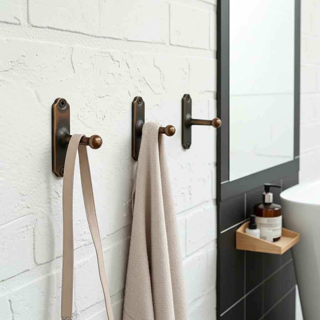 Set of 3 Aged Copper Wall Hooks – Handmade Rustic Towel Holders for Bathroom