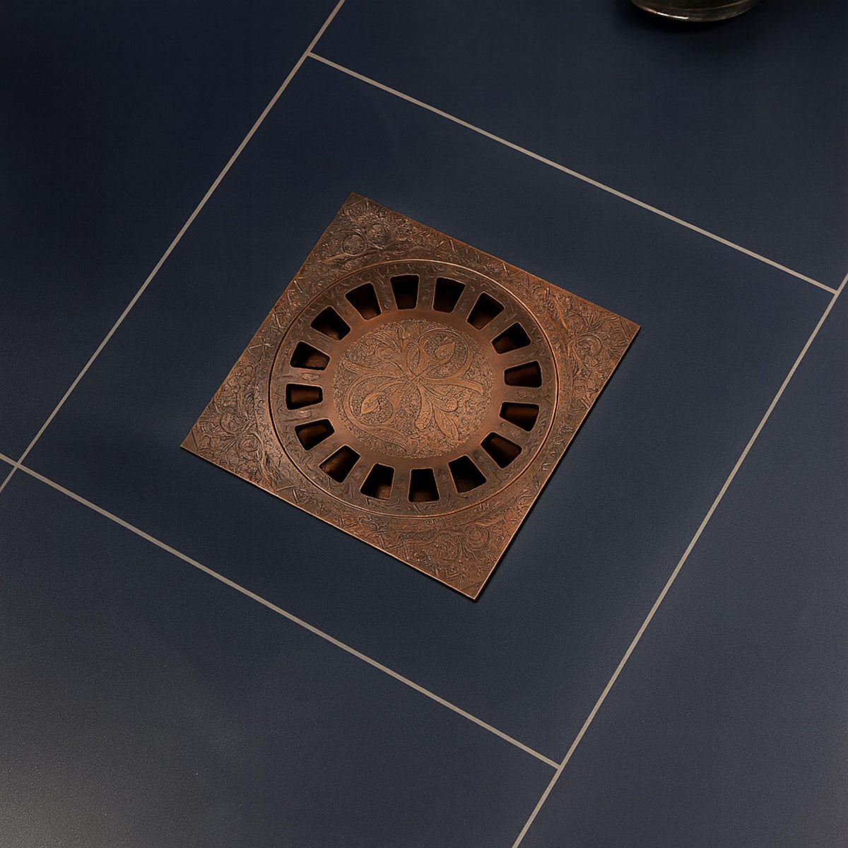Antique Copper Engraved Shower Drain with Removable Cover