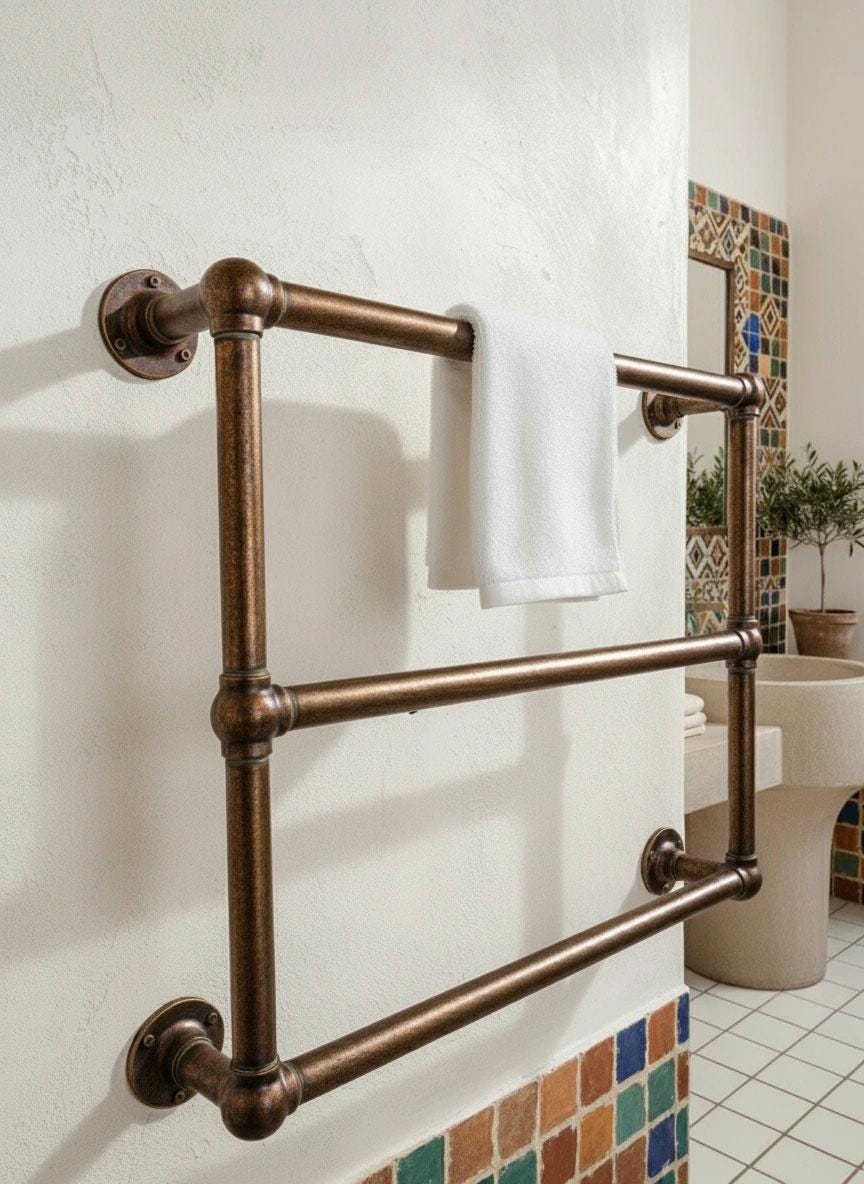 Aged Copper Double Bar Towel Warmer – Wall Mounted Bathroom Rail