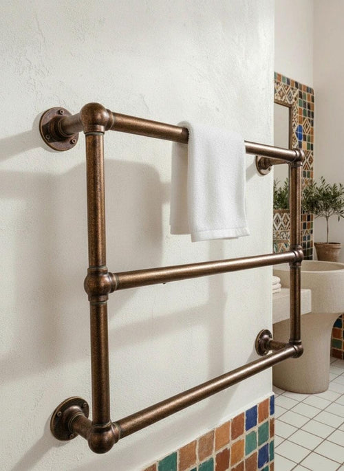 Aged Copper Double Bar Towel Warmer – Wall Mounted Bathroom Rail