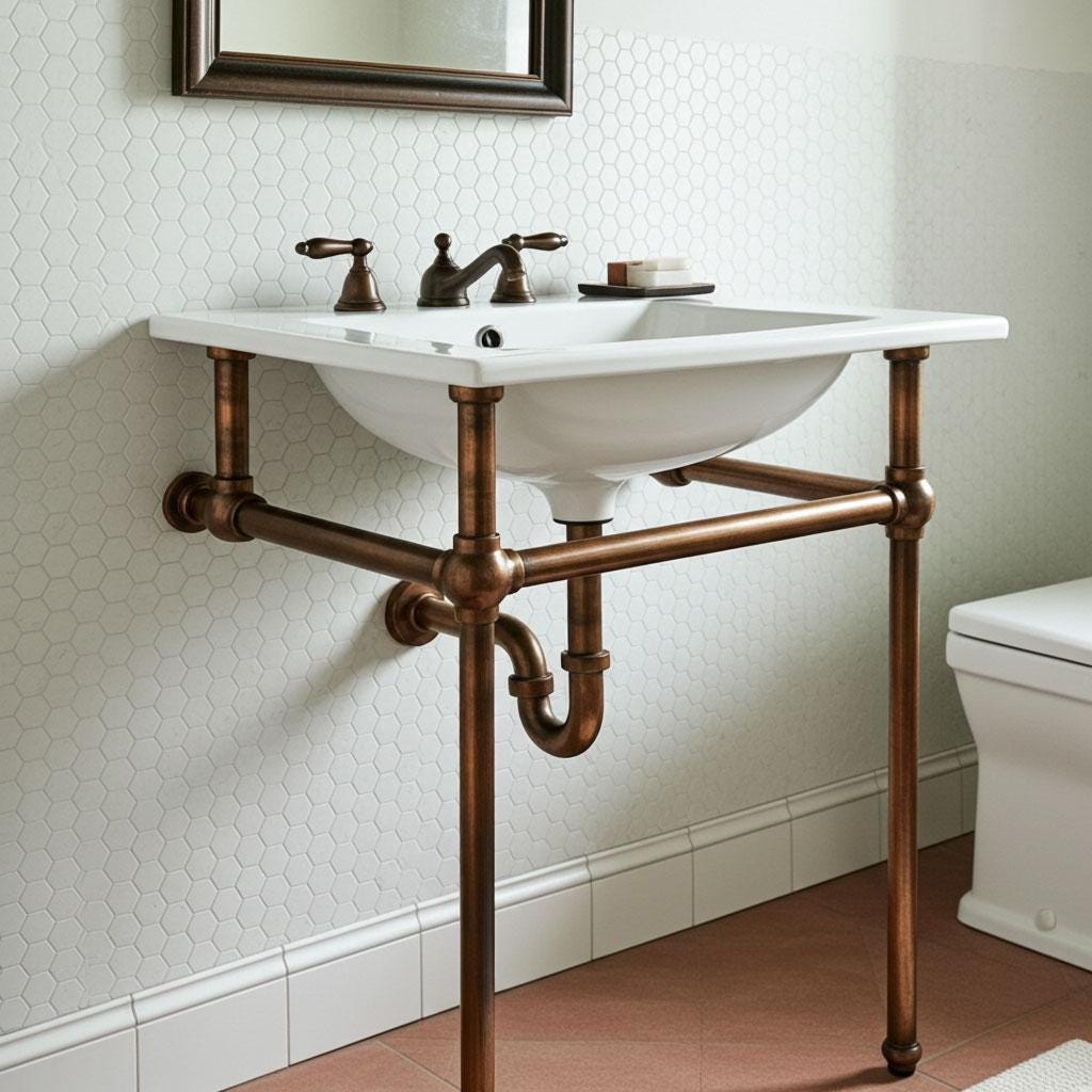 Rustic Aged Copper Sink Stand – Bronze Bathroom Console Frame for Wall Mounted or Vessel Basins