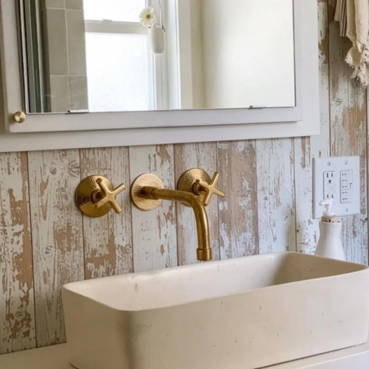 Hand Hammered Brass Wall Mount Faucet, Unlacquered Tub Filler