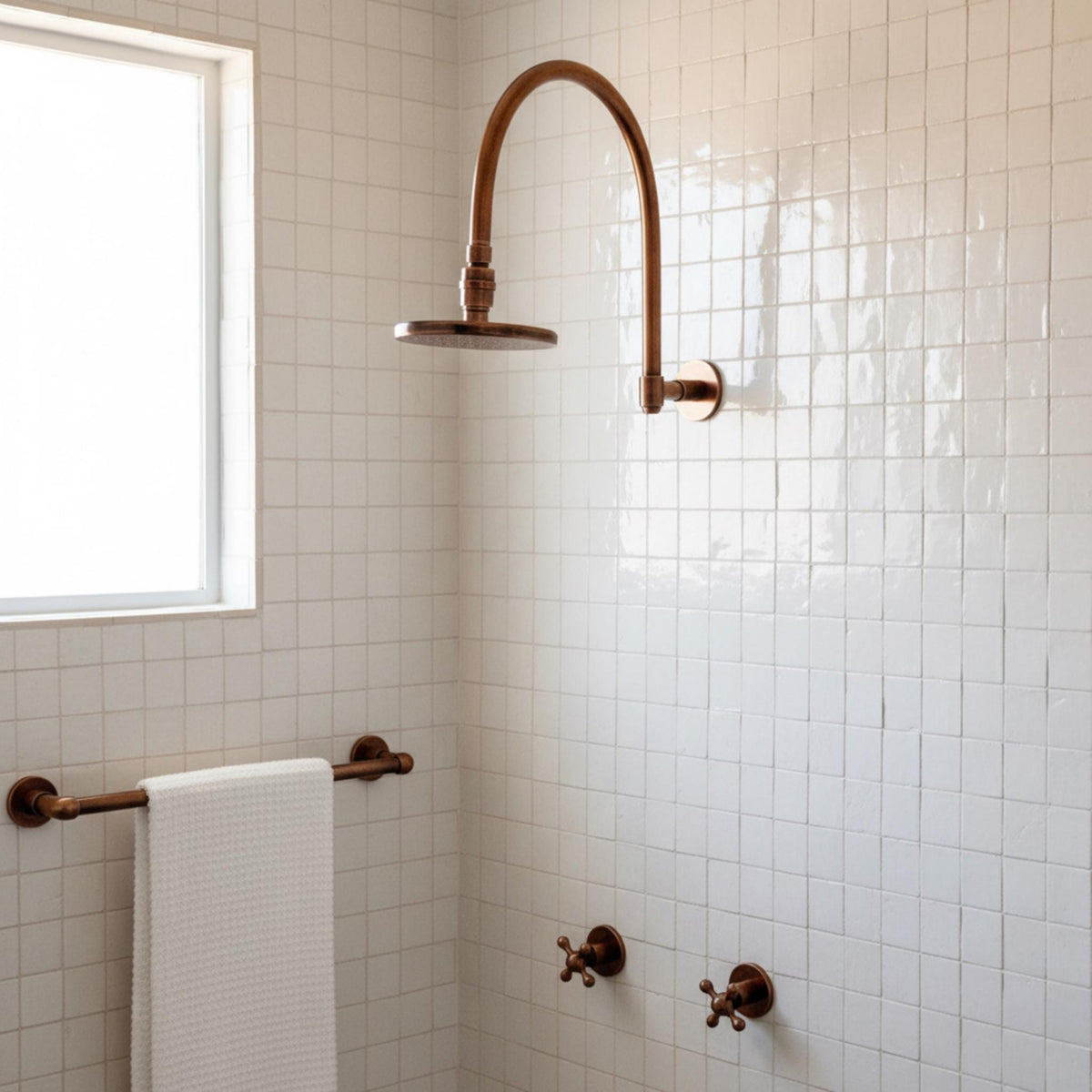 Antique Copper Shower System, Round Rain Shower Head, Indoor & Outdoor Showers