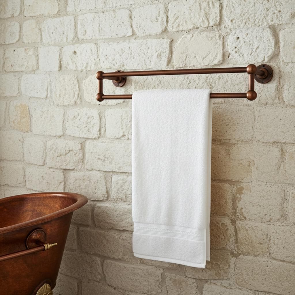 Double Rod Aged Copper Towel Bar,Rustic wall-mounted bathroom rack