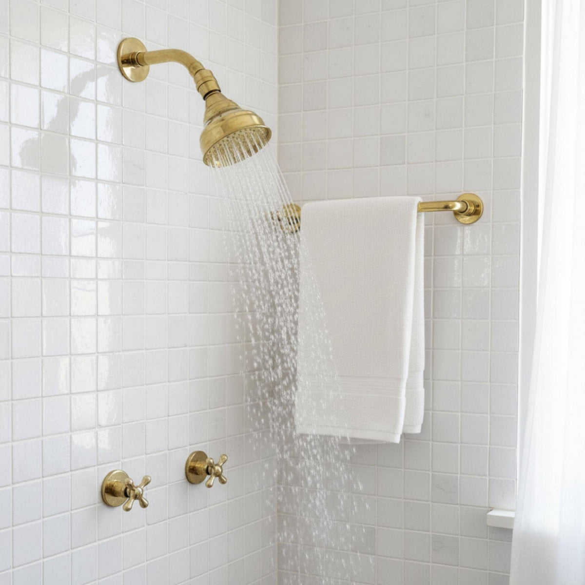 Unlacquered Brass Shower System with Adjustable Round Rain Shower Head