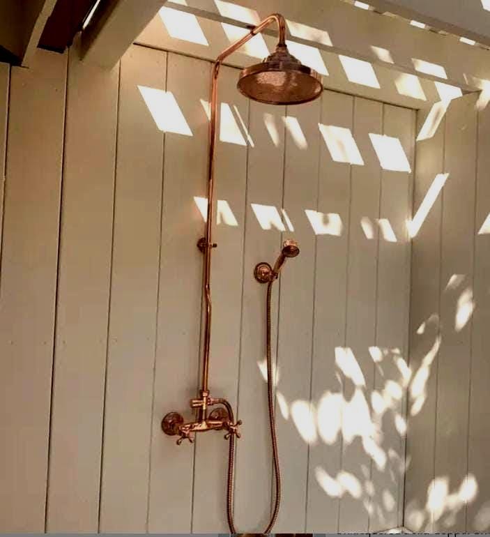 Unlacquered Copper Outdoor Shower with Copper Showerhead