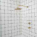 Solid Brass Shower Head and Arm Set - Unlacquered Round Rainfall Fixture for Bathroom