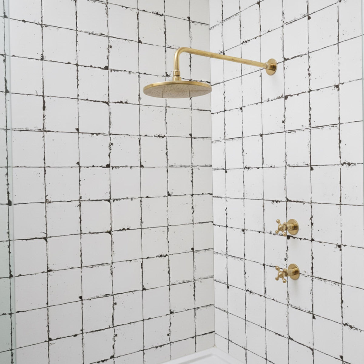 Solid Brass Shower Head and Arm Set - Unlacquered Round Rainfall Fixture for Bathroom