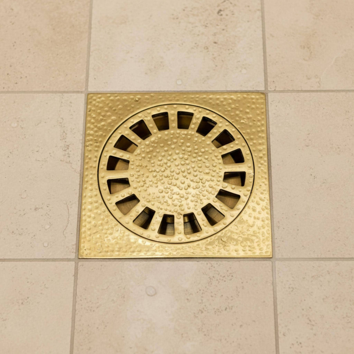 Unlacquered Brass Hammered bathroom Drain with Removable Cover