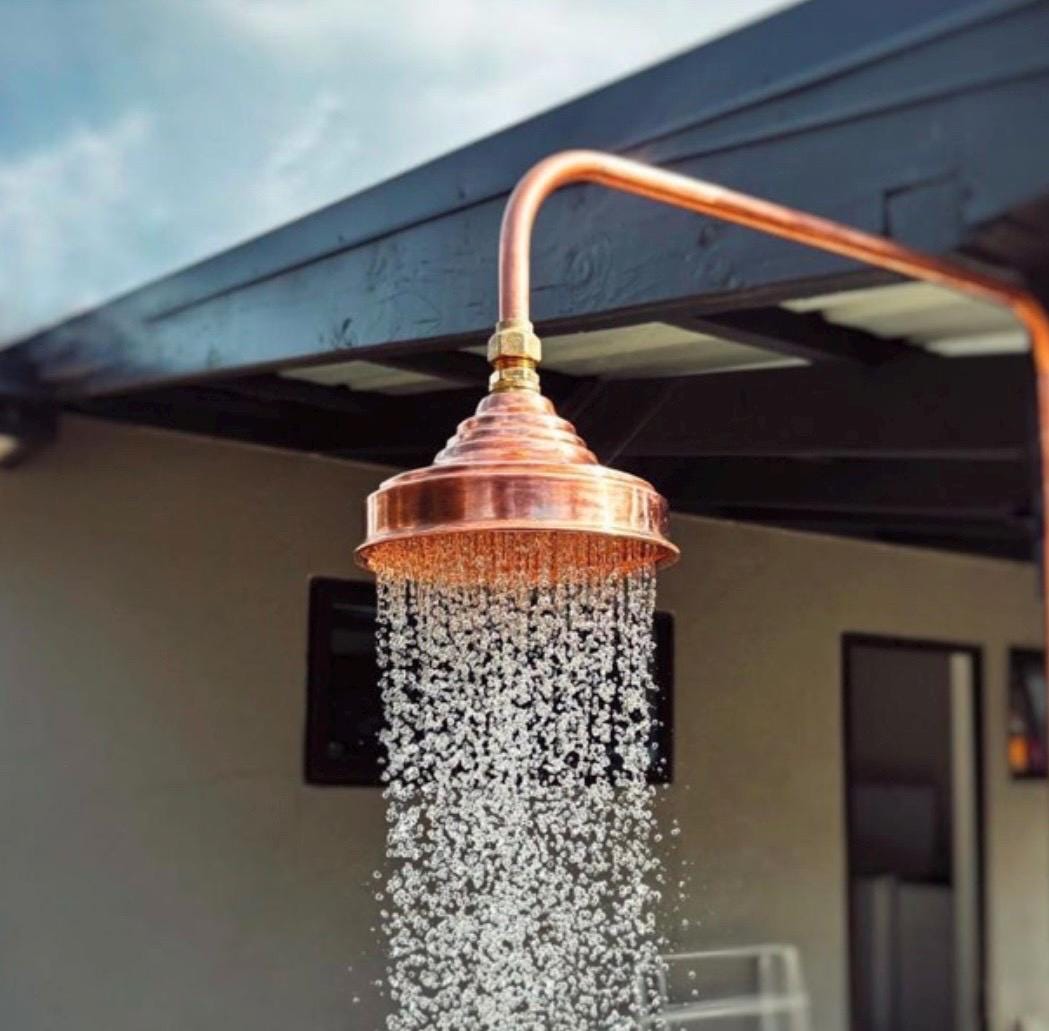 Unlacquered solid copper shower head, shower head, copper shower head, outdoor shower head, outdoor copper shower head, 