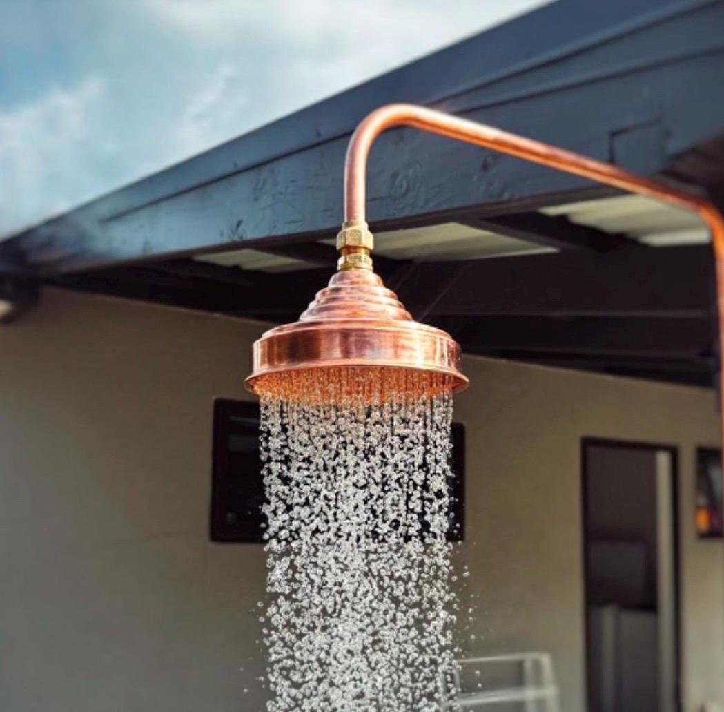 Unlacquered solid copper shower head, shower head, copper shower head, outdoor shower head, outdoor copper shower head, 