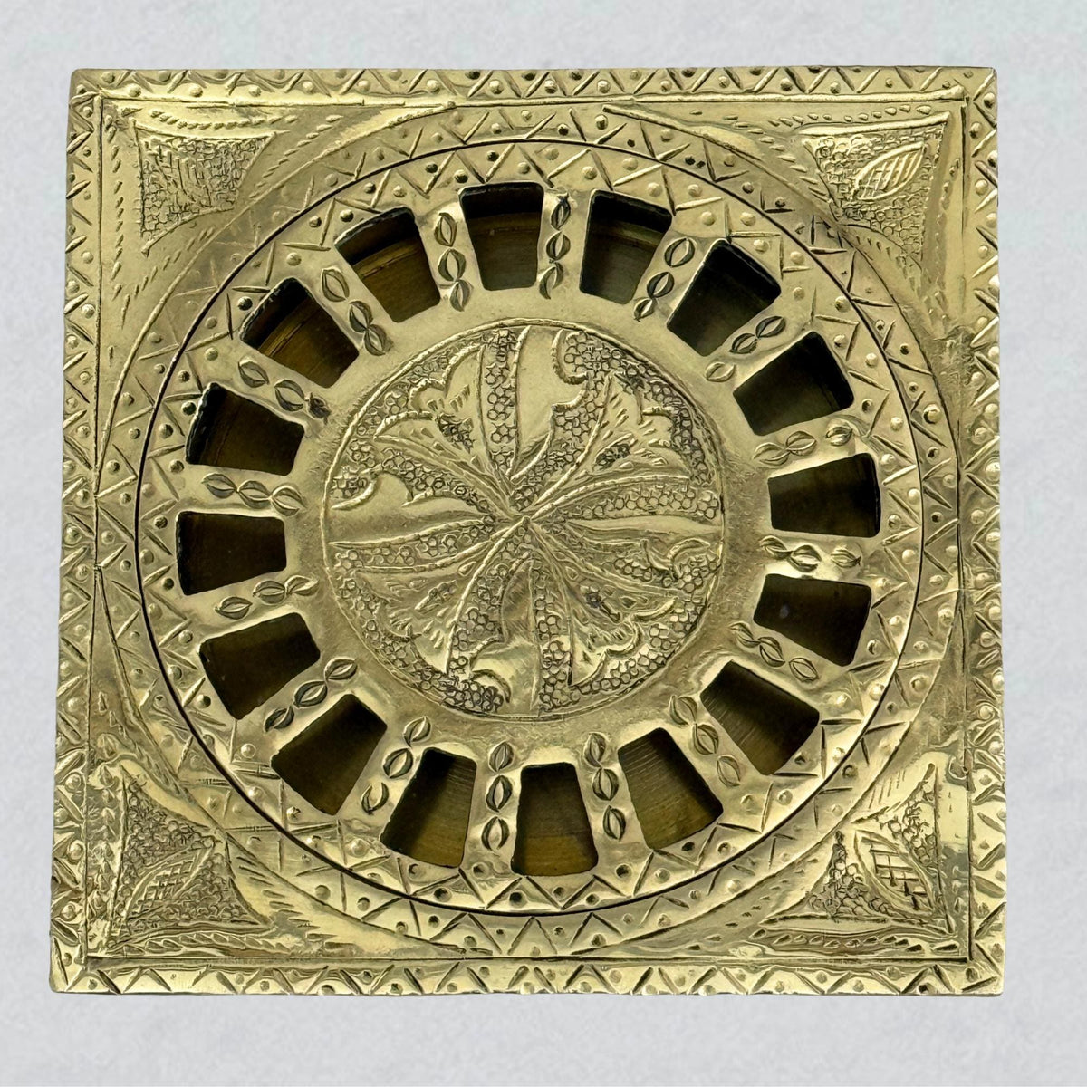 Unlacquered Brass Engraved Shower Drain with Removable Cover