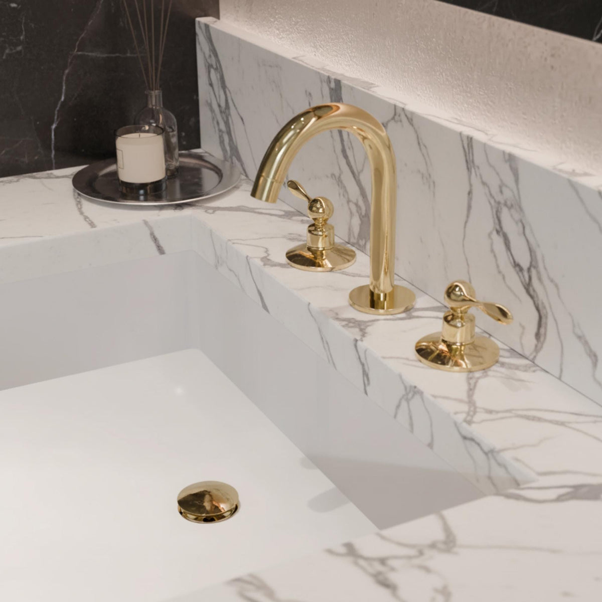 Unlacquered Brass Bridge Faucet, Solid Brass Dual Handle Vanity Tap