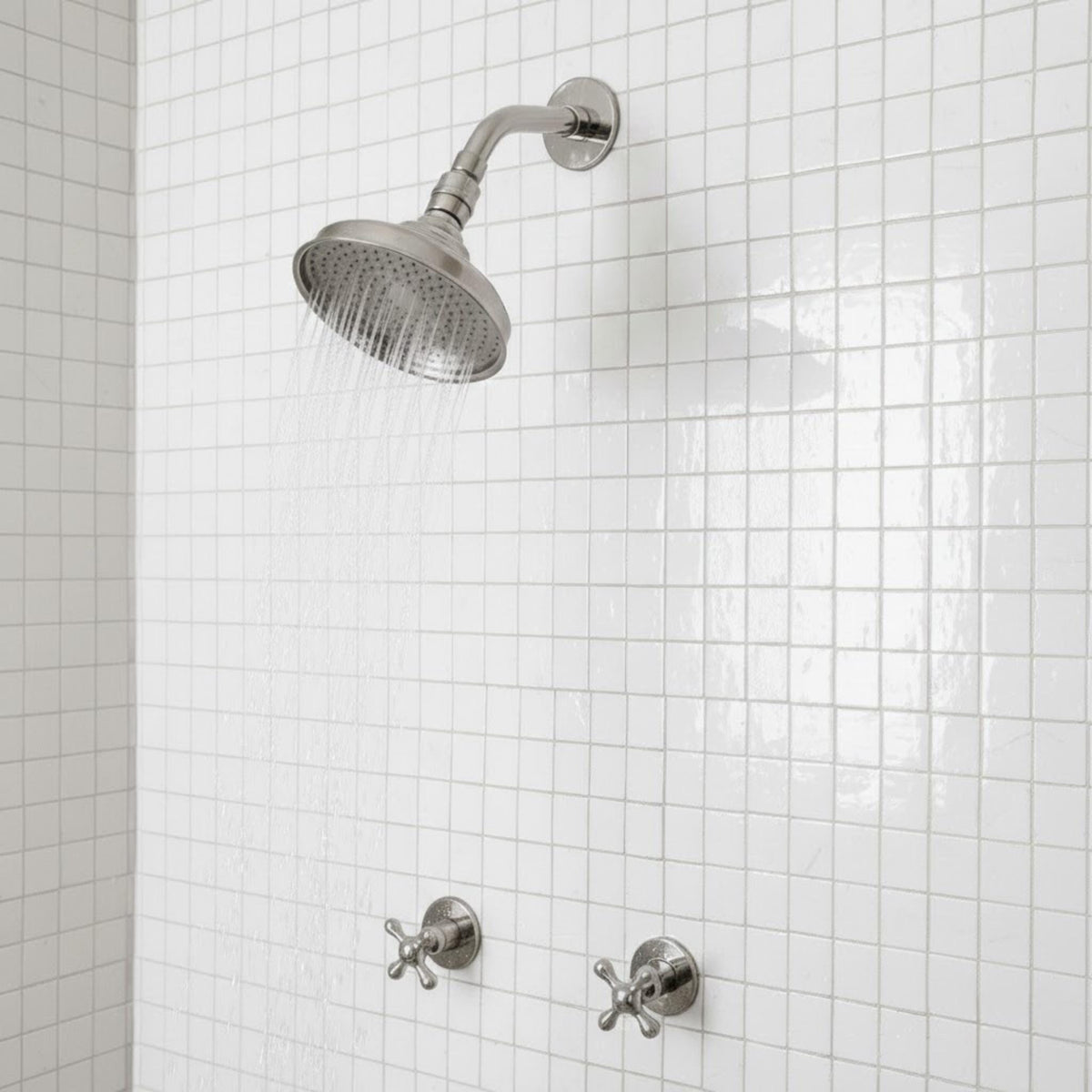 Polished Nickel Shower System, Round Rain Shower Head, Cross Handles