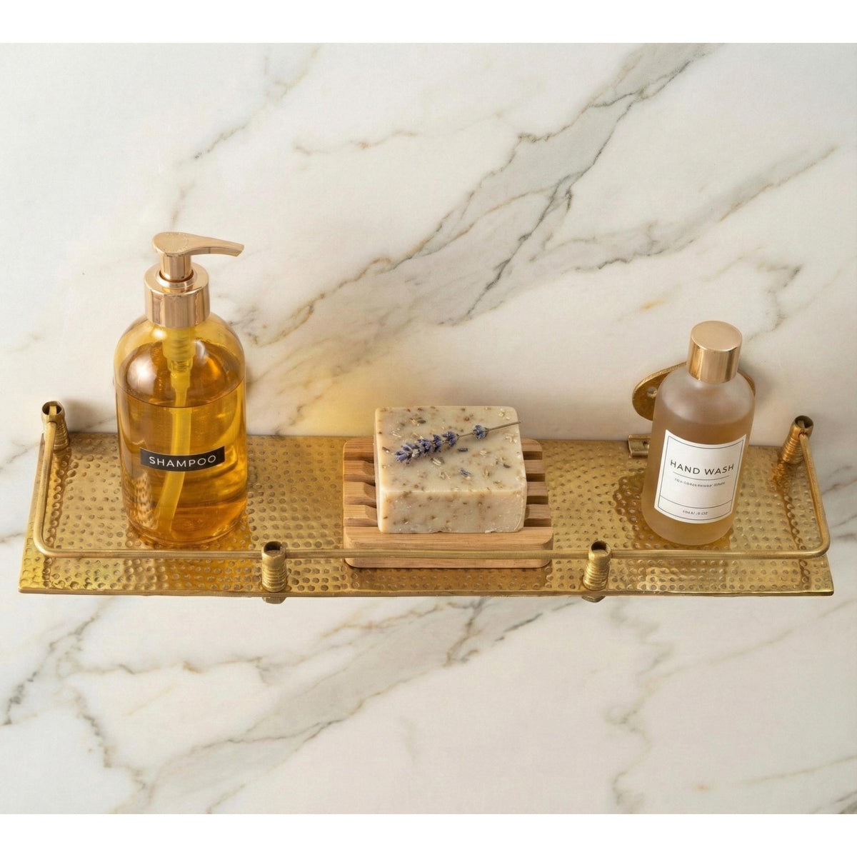 Handmade Hammered Brass Wall Shelf, Bathroom Organizer, Spice Ledge