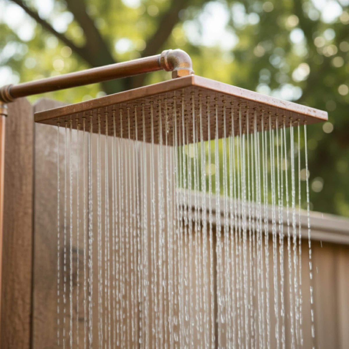Unlacquered Copper Shower Head, Rainfall Showerhead, Outdoor shower, Solid Copper Showerhead