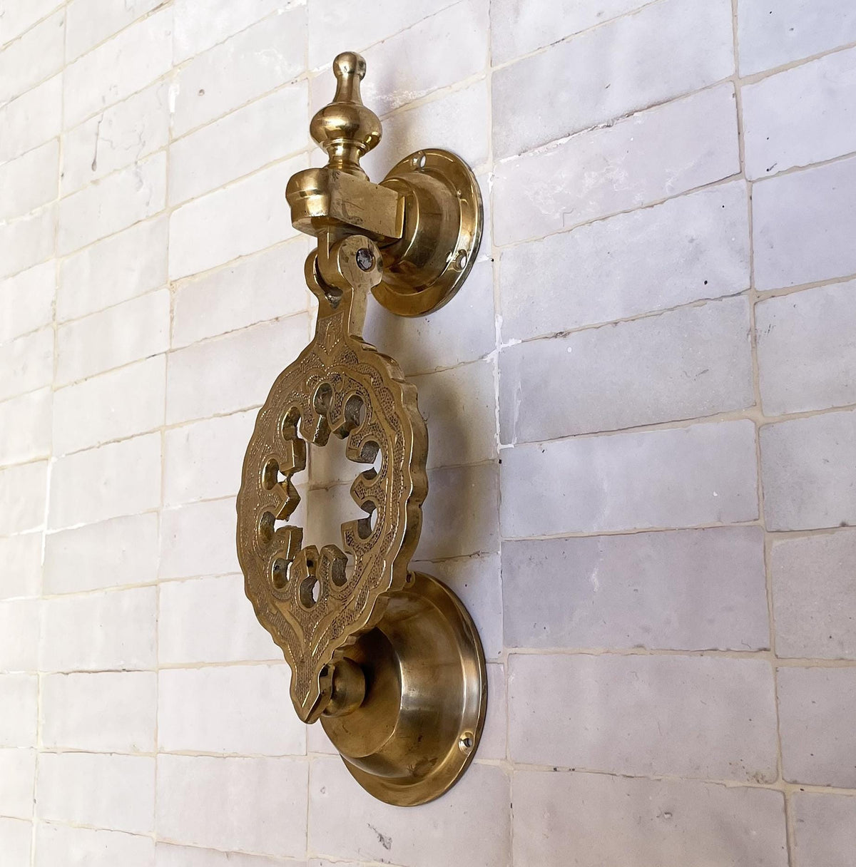 Handmade Brass Door Knocker - Moroccan Engraved Door Hardware - Antique Style Front Door Knocker - Solid Brass Home Deco