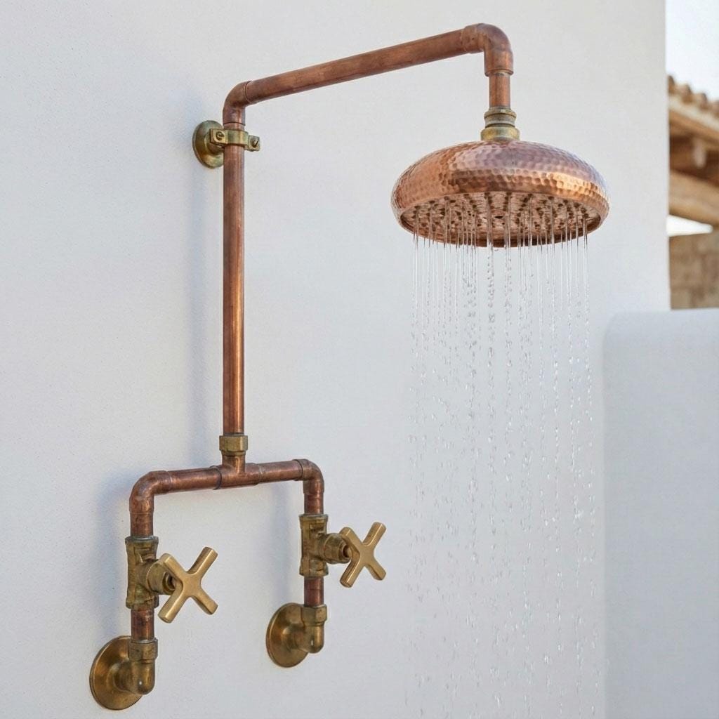 Handmade CopperShower Head–Unlacquered Solid Copper Rainfall Showerhead,Outdoor Pool Shower,Vintage Rustic Style,1/2”BSP