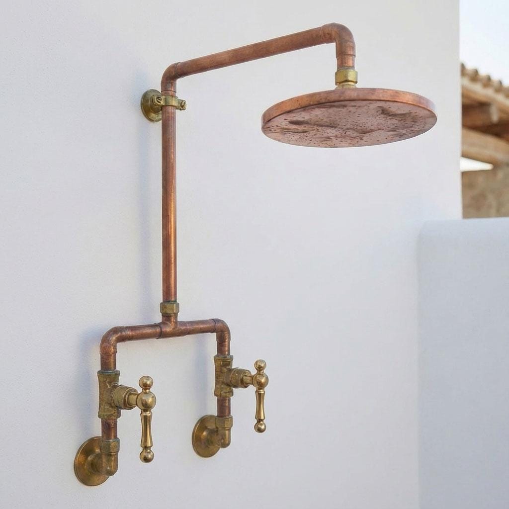 Handmade Copper ShowerHead–Unlacquered Solid Copper Rainfall Shower head, Outdoor Pool Shower, 1/2”BSP/NPTAU&USA