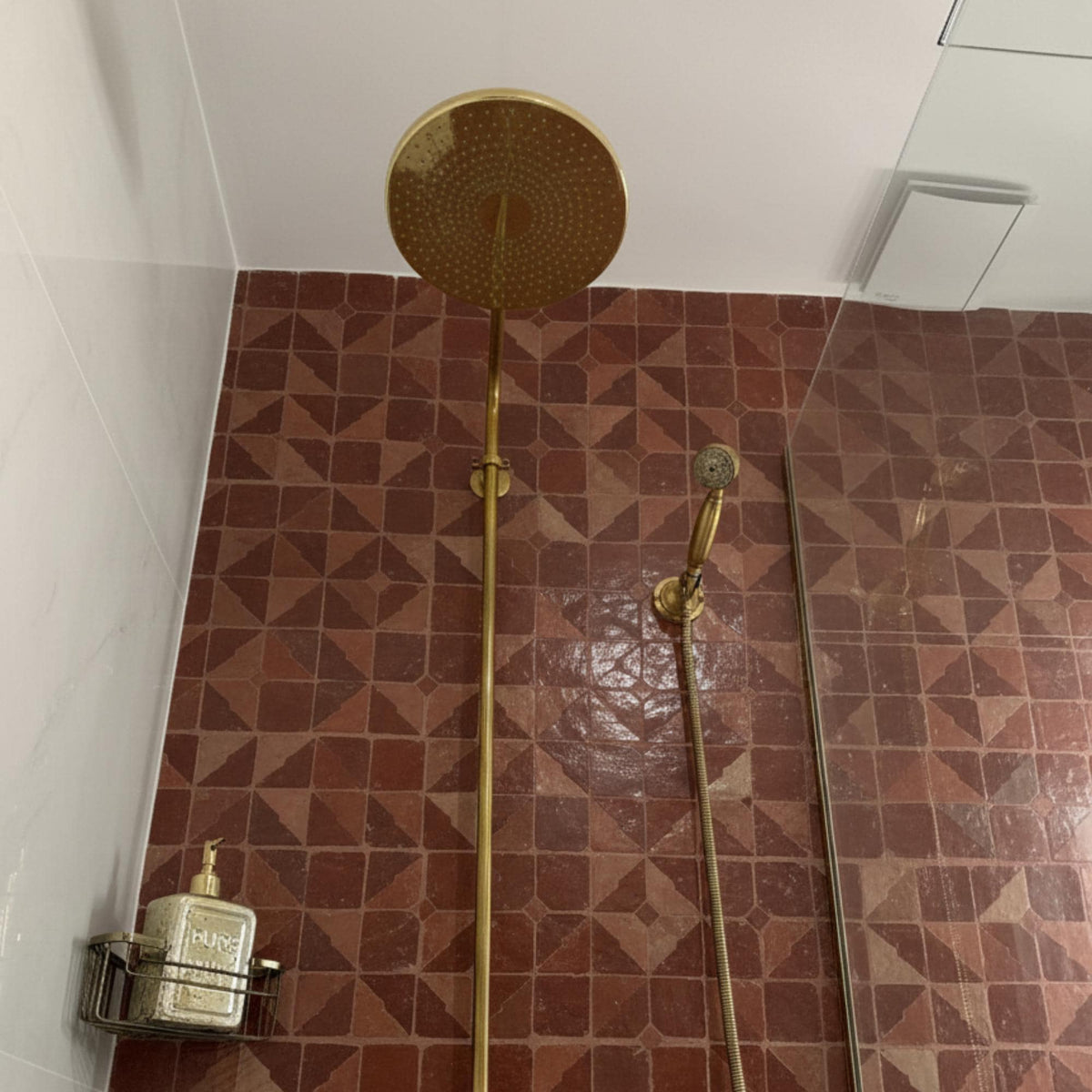 Unlacquered Brass Outdoor Shower System – Rainfall, Handheld Sprayer