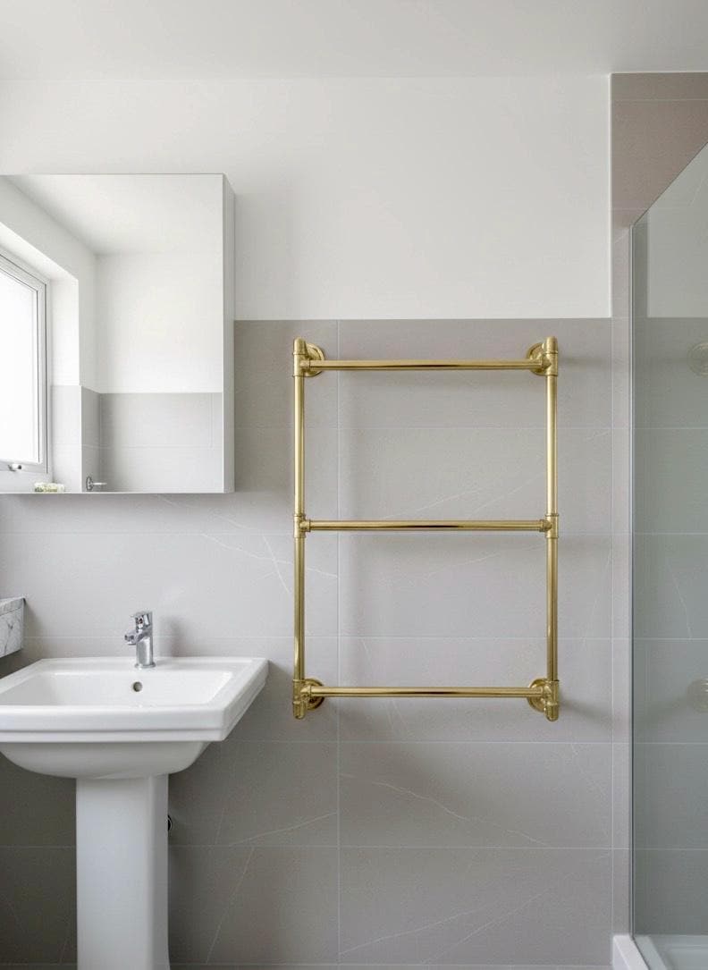 Unlacquered Brass Towel Rack with Shelf & Hooks, Moroccan Vintage Bathroom Organizer, Handmade Solid Brass Holder