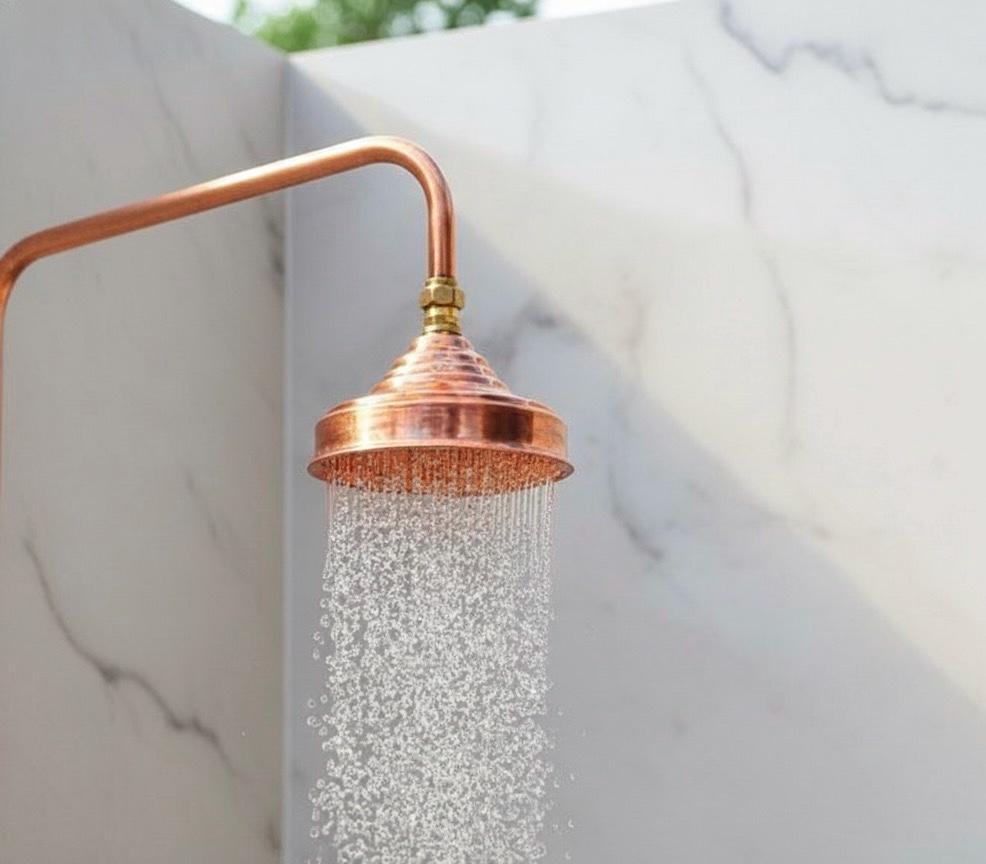 Unlacquered solid copper shower head, shower head, copper shower head, outdoor shower head, outdoor copper shower head, 