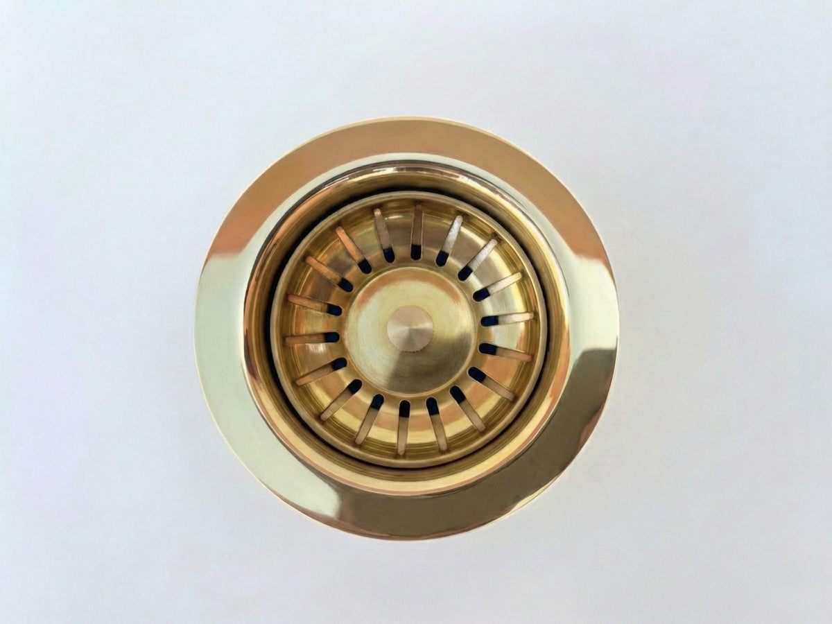 Unlacquered Brass Kitchen Sink Strainer, Solid Brass Sink Waste, Removable Drain Basket