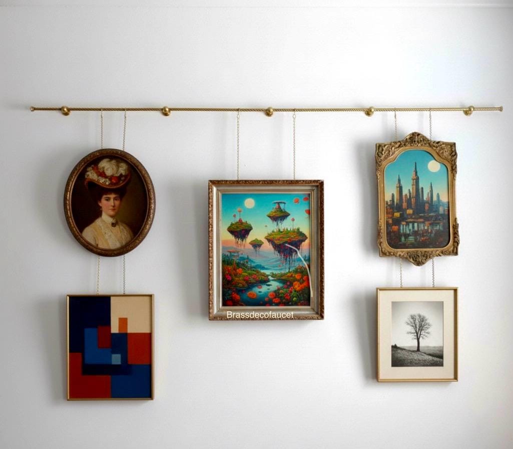 Unlacquered Solid Brass Picture Rail Hanging Kit Vintage Gallery Wall Art Display System