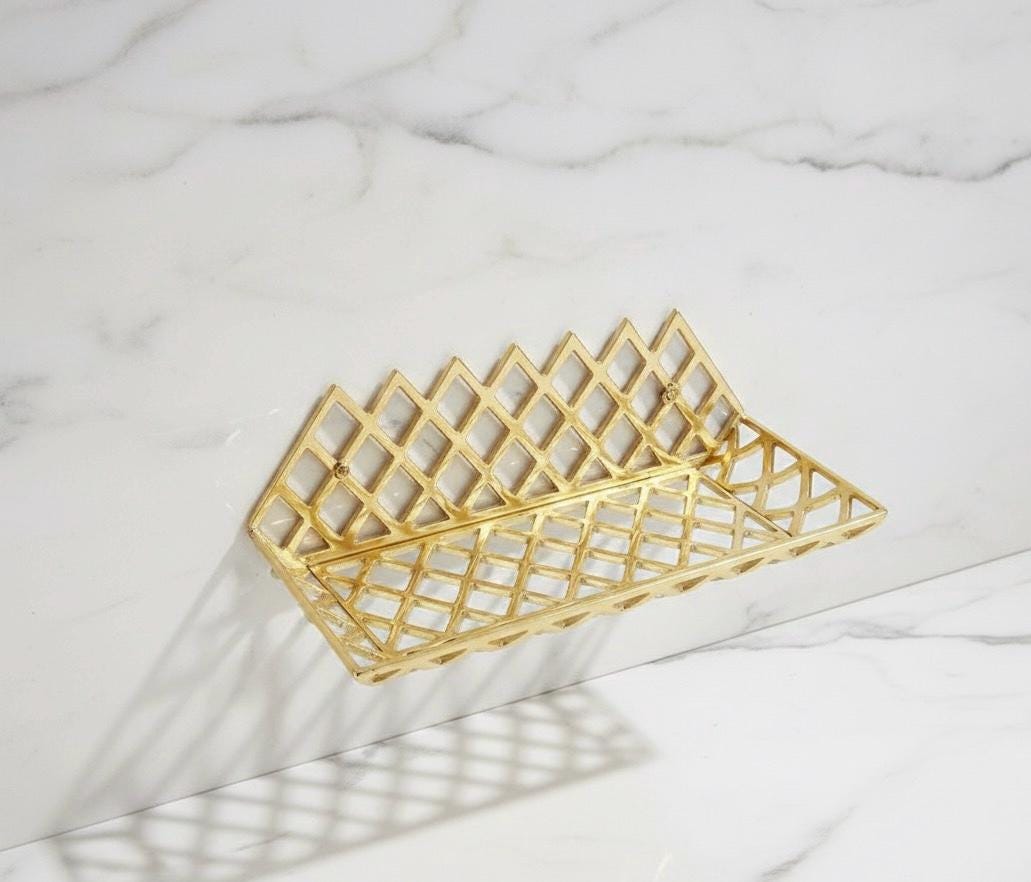 Unlacquered Brass Wall Shelf for Shower, Brass Floating Grid Shelf, Shower Draining Shelf