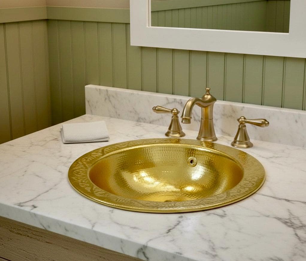Engraved Solid Brass Sink, Moroccan Handcrafted Washbasin, Unlacquered Brass Bathroom Sink, Vintage Vanity Bowl