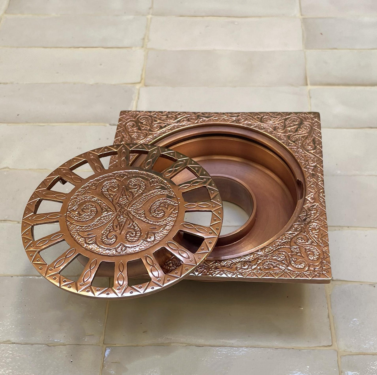 Handmade Copper Floor Drain, Decorative Shower Drain Cover, Moroccan Style Drain, Antique Copper Bathroom Hardware, Squa