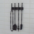 Solid Brass Black Wall-Mounted Fireplace Tool Set, Heavy Fire Tool Rack