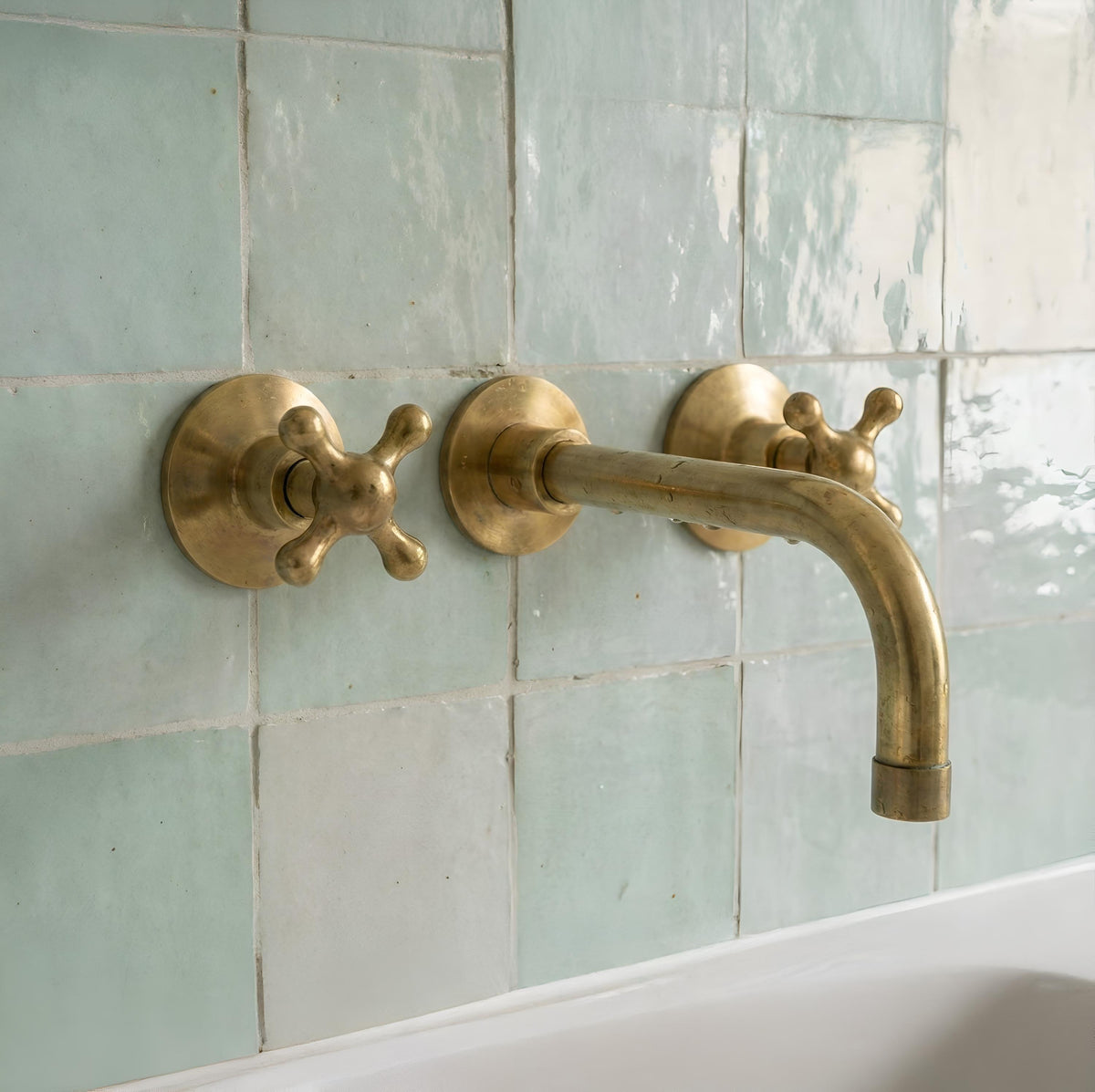 Vintage Brass Wall Mounted Faucet, Handmade Bathroom Sink Tap, Rustic Brass Mixer, Moroccan Style Faucet, Antique Gold B
