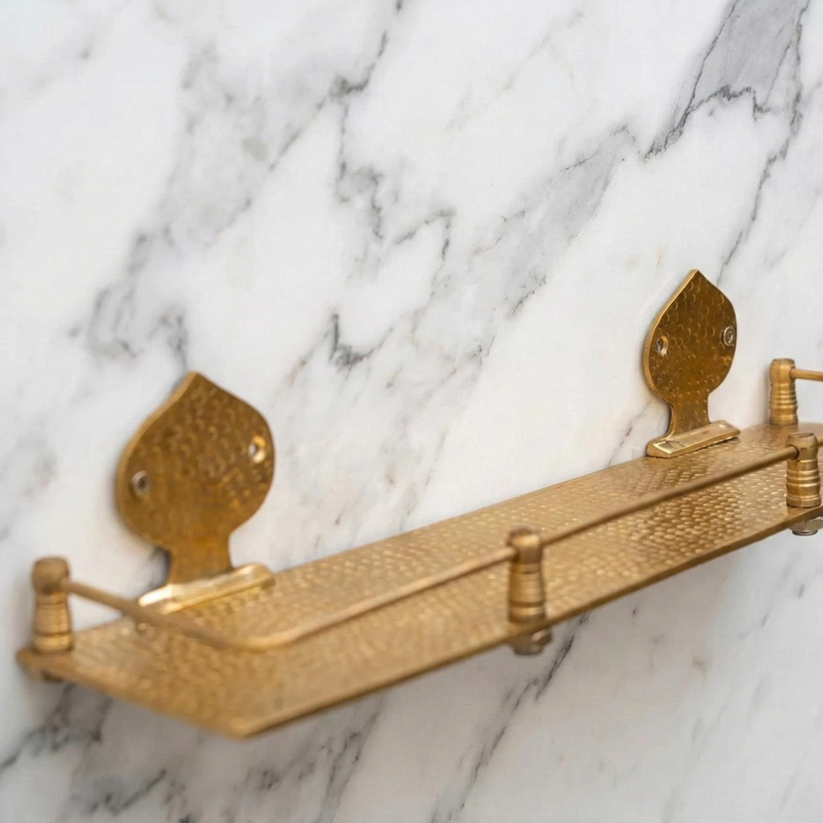 Handmade Hammered Brass Wall Shelf, Bathroom Organizer, Spice Ledge
