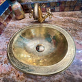 Unlacquered Brass Bathroom Faucet and sink, Single Hole Two Handles Hand Engraved Farmhouse Vessel Sink Tap, Engraved Br