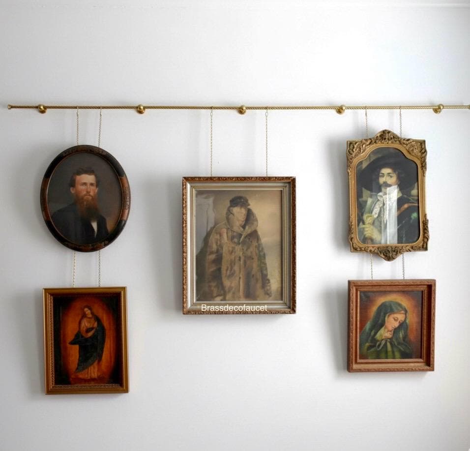 Unlacquered Solid Brass Picture Rail Hanging Kit Vintage Gallery Wall Art Display System