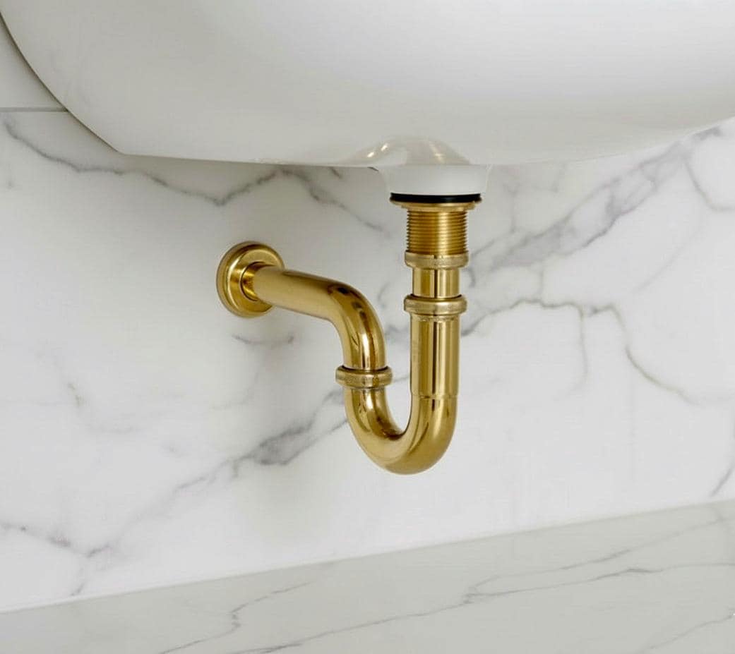 Unlacquered Brass P-Trap Kit – Solid Brass Sink Drain Trap with Adjustable Siphon & Pop-Up Stopper, Vintage Bathroom Plu