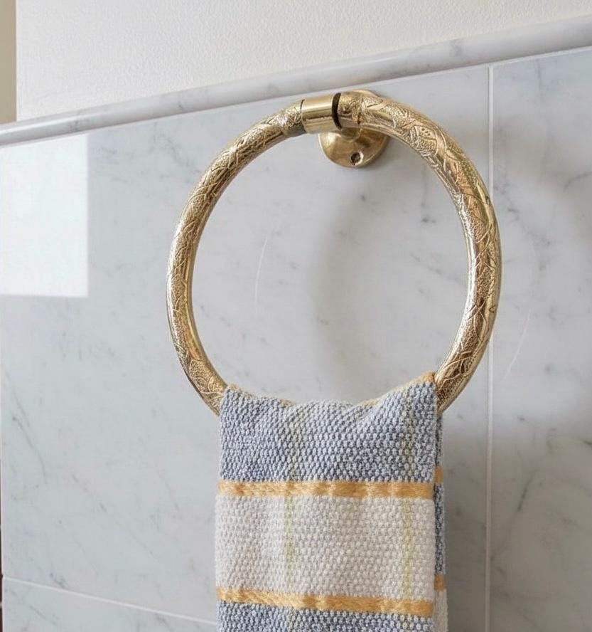 unlacquered brass towel holder-Bathroom Brass Roll Holder-Handmade Toilet hanger-hand towel holder-vintage towel ring