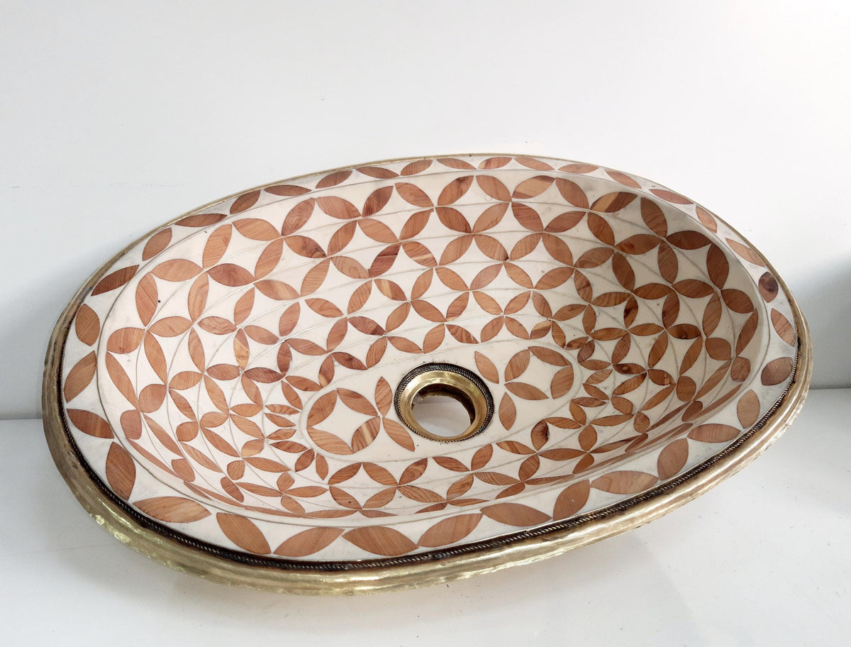 Undermount Brass Powder Room Sink Oval Drop in Bathroom Sink Handcrafted Brass and Resin Bathroom Basin Drop-In Farmhous