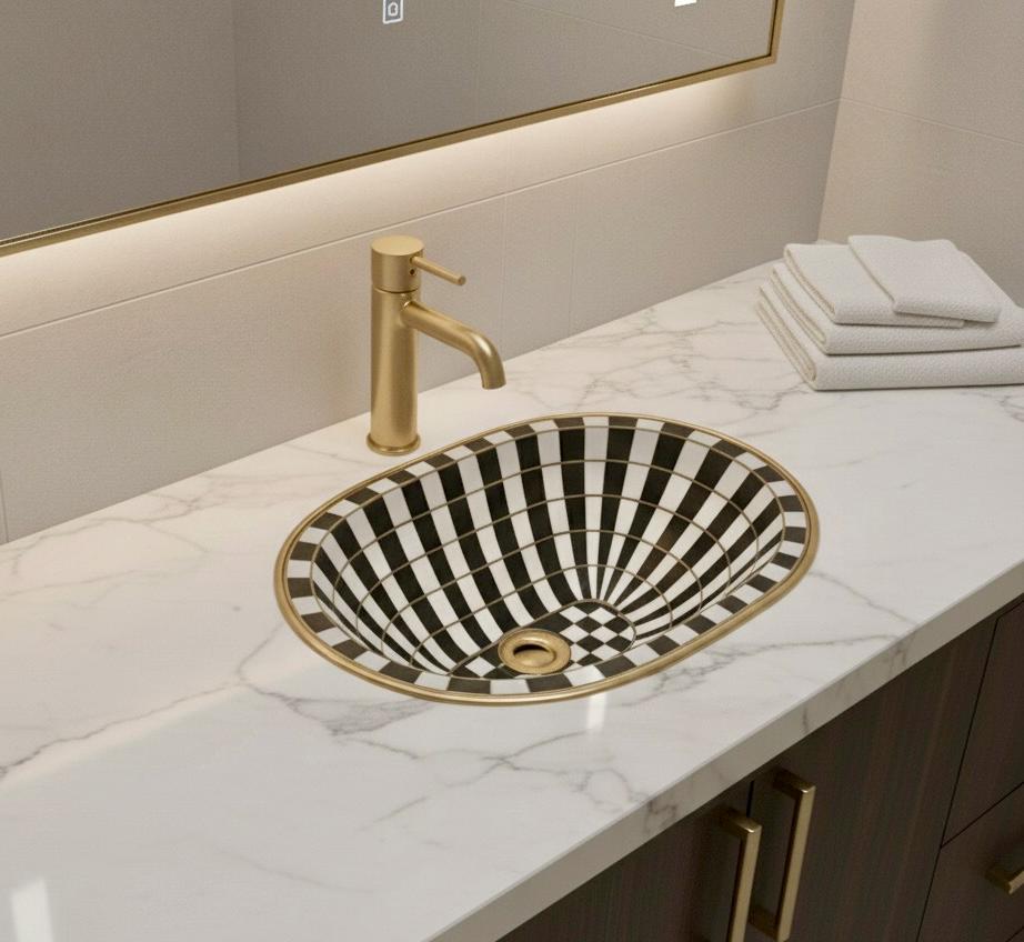 Moroccan Resin & Bone Inlay Drop-In Bathroom Sink, Handmade Brass Basin, Vintage Boho Vanity Sink for Elegant Home Decor