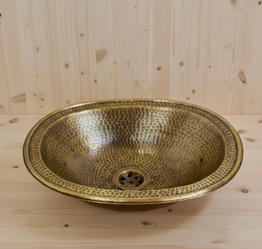 Hammered Oval Brass Sink – Drop-In or Undermount Bathroom Sink – Handmade Antique Brass Basin – Vintage Bronze Style Bat